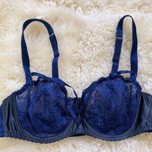Aubade Navy Blue Lacy & Silk Bra, 34D